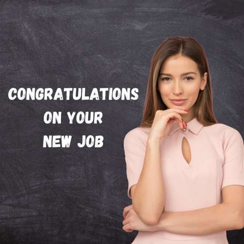 Girl Looks Happy Standing In The Front Of Black Board, Congratulations On Your New Job