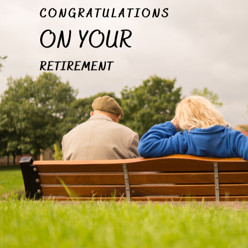 Congratulations On Your Retirement, Old Lady And Men Sitting In The Ground