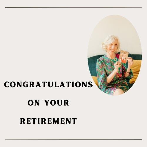 Congratulations On Your Retirement, Old Lady Showing A Picture