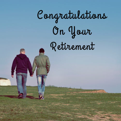 Boy Walking On The Grass With His Father, Congratulations On Your Retirement