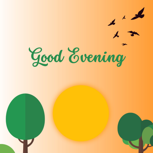 Sun and trees on a card, GOOD EVENING