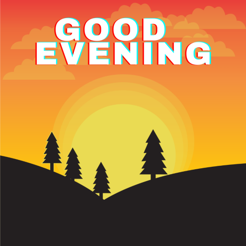 Yellow and orange background and sun on wish card GOOD EVENING