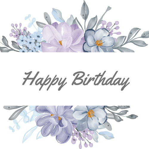 White background and flowers on wish card Happy Birthday