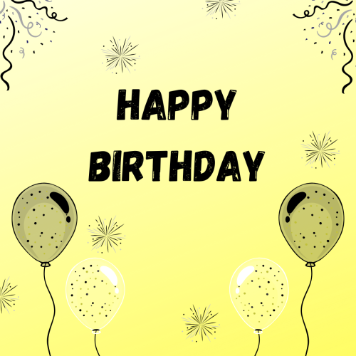 Yellow backgrounds and balloons on a wish card Happy Birthday