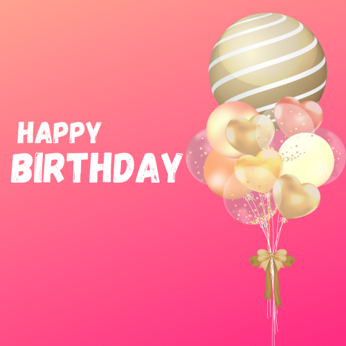 Pink background and balloons, Happy Birthday