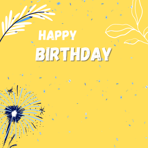 Yellow background and flower on wish card Happy Birthday