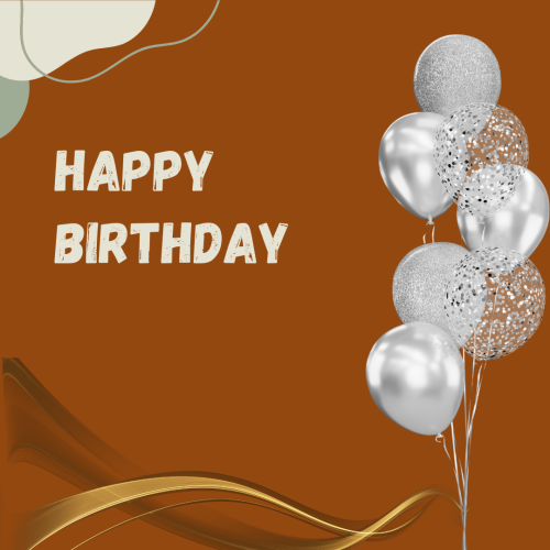 Brown back and white balloons on wish card Happy Birthday