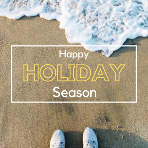 Happy holiday season a boy standing on a beach side.