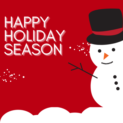 Snow man wearing hat, Happy holiday season.