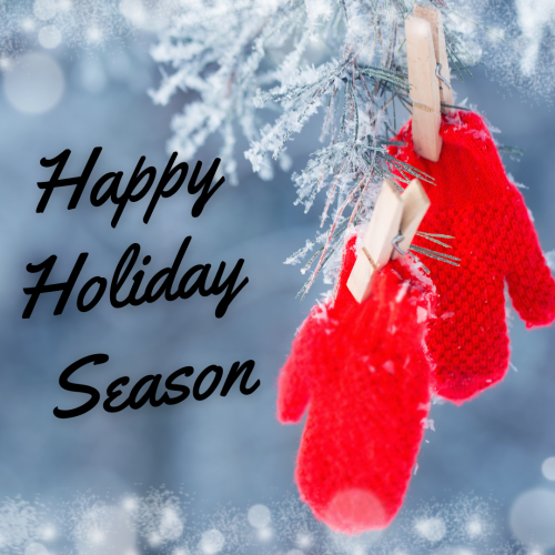 Happy holiday season, Gloves hanging on the snow tree.