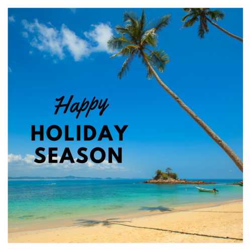 Palm tree on a beach, Happy holiday season.