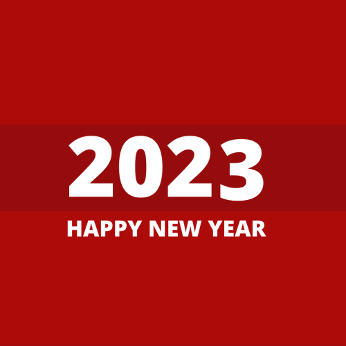 Happy new year 2023 on red background.