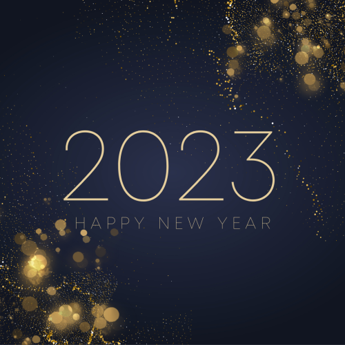 Happy new year 2023, Dark blue background and golden shiny on it.
