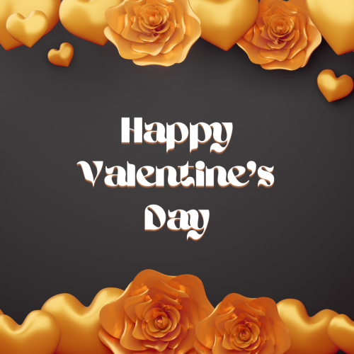 Golden flower and golden heart, Happy valentine's day.