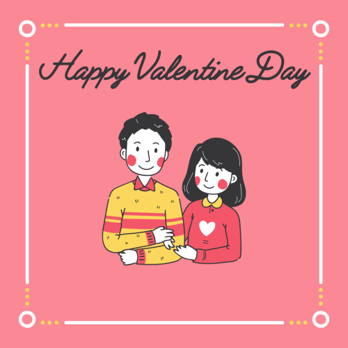 Couple character in the center, Happy Valentine's Day.