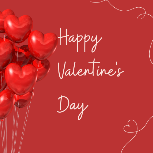 Happy Valentine's Day, red heart shape balloons.