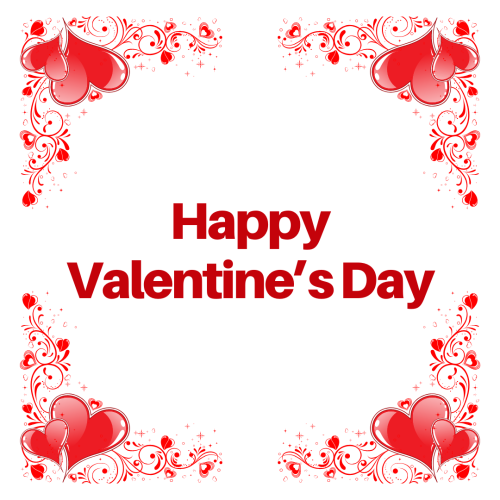 Happy Valentine's Day, heart on four sides.
