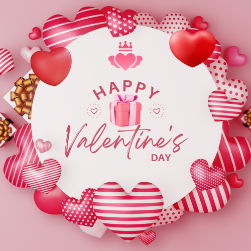 A wish card decorated with gifts and hearts, Happy valentine's day.