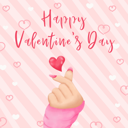 Girl hand in the center, Happy valentine's day.