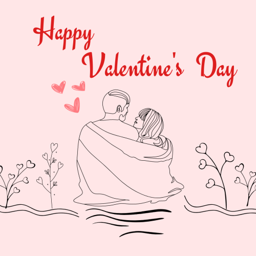 A couple wearing shawl and sitting on a beach side, Happy valentine's day.