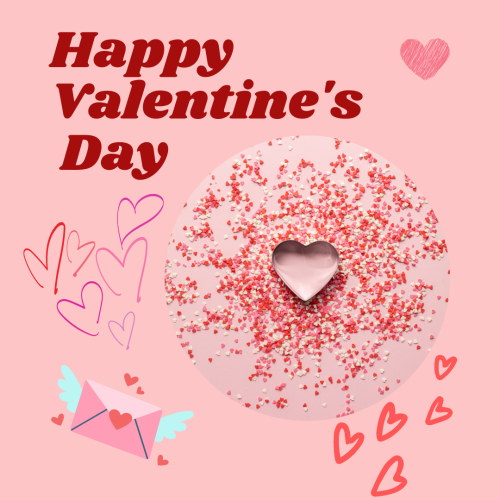 Happy Valentine's Day, cake and letter on pink background.