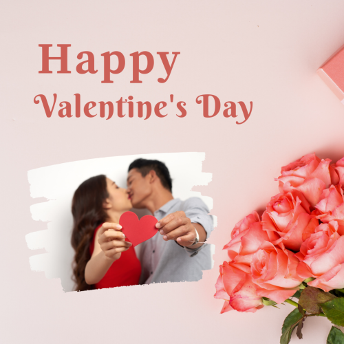 A couple holding a heart and kisses, Happy valentine's day.