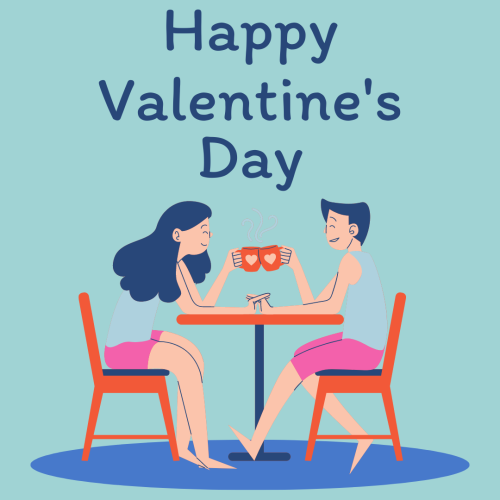 A couple enjoying cup of tea, Happy Valentine's Day.