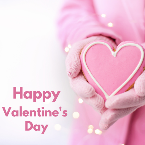 Women wearing pink gloves and holding pink heart, Happy valentine's day.