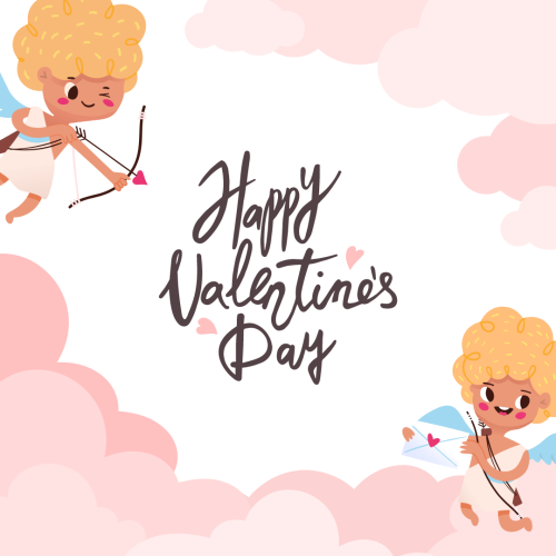 Girl character holding arrows, Happy valentine's day.