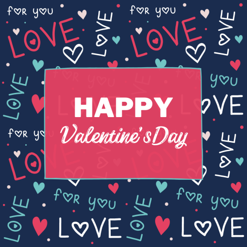 Happy valentine's day, blue background and colorful love written on it.
