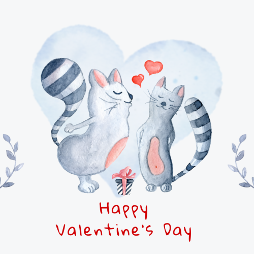 Two cats in the center, Happy valentine's day.