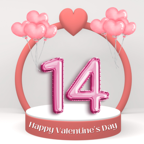 Digit 14 written the center heart balloon, Happy valentine's day.