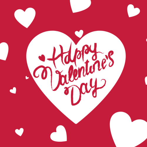 Happy Valentine's Day, lots of white heart.