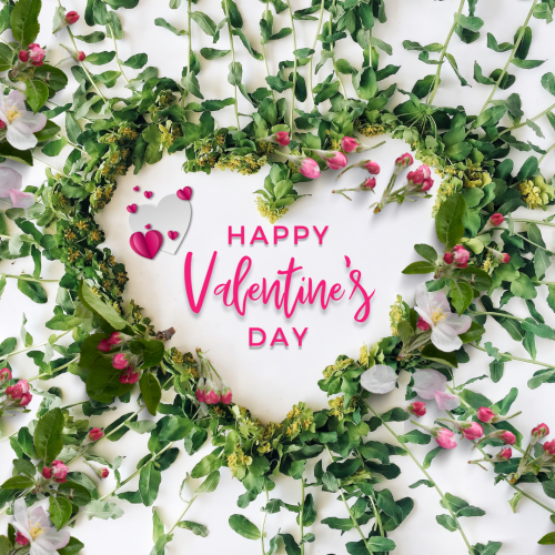 A wish card design with green leaves. Happy valentine's day.