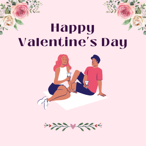 Couple sit and enjoy drink, Happy valentine's day.