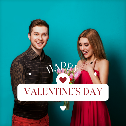Happy Valentine's Day, a couple holding flower.