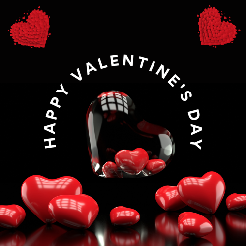Heart with glass and heart, Happy valentine's day.