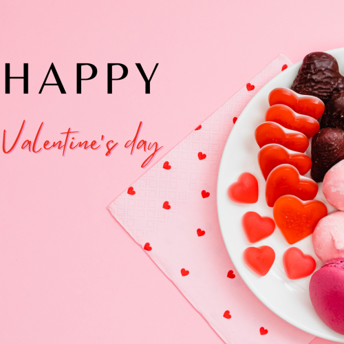 Heart shape sweets on plate, Happy valentine's day.