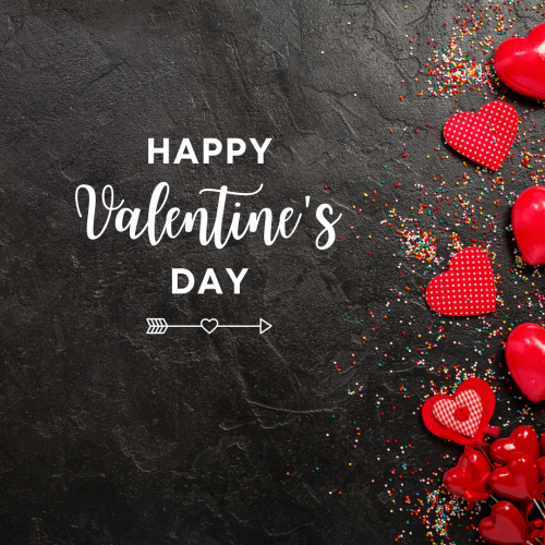 Happy Valentine's Day, lots of heart on black background.