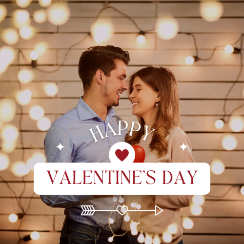 A couple staring each other and smiling, Happy valentine's day.