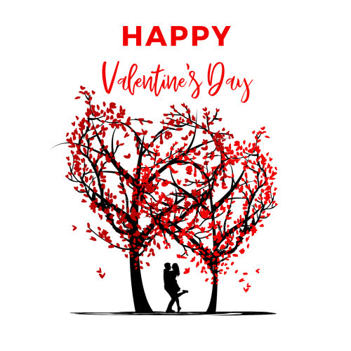 Couple in the center and two trees in the center, Happy valentine's day.