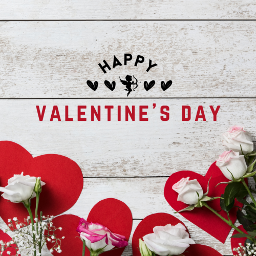 Flowers and heart on the center, Happy valentine's day.