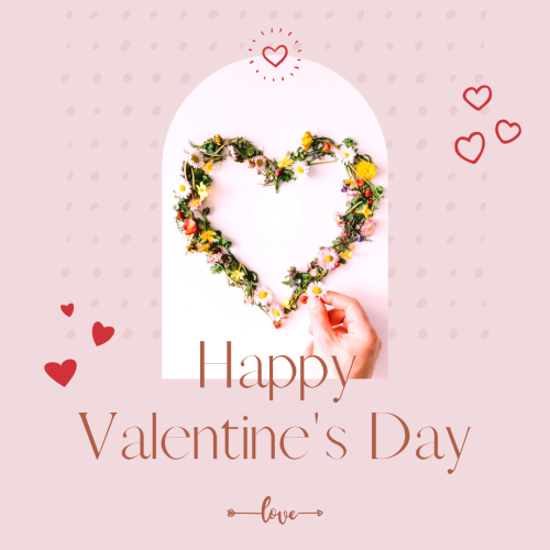 Happy Valentine's Day, heart made with flowers.