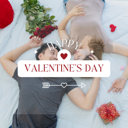 Lots of roses and couple smiling, Happy valentine's day.