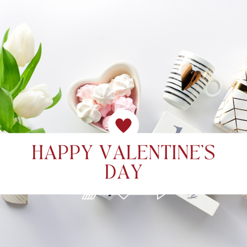 Happy Valentine's Day, cup and flowers design.