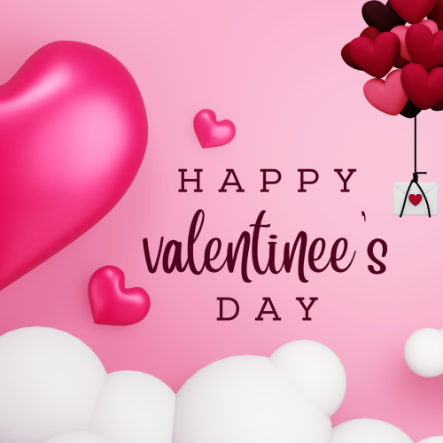 Happy valentine's day, a letter hanging with balloons.