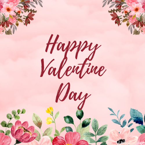 Light pink background flowers on top and bottom, Happy Valentine's Day.