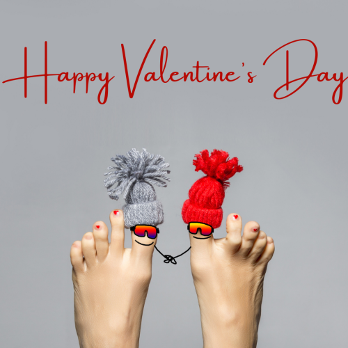 Happy valentine's day, Two cap on foot.