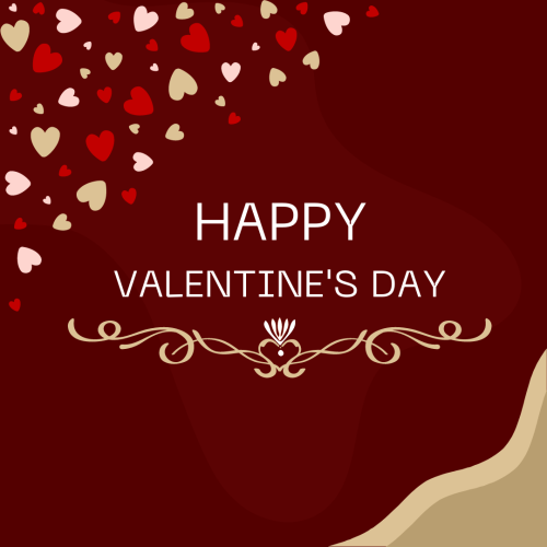 Brownish background and lots of heart on it, Happy Valentine's Day.