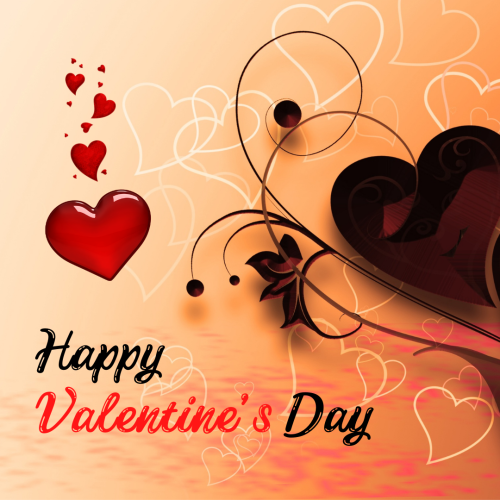 Happy Valentine's Day, red shiny heart and brown heart.